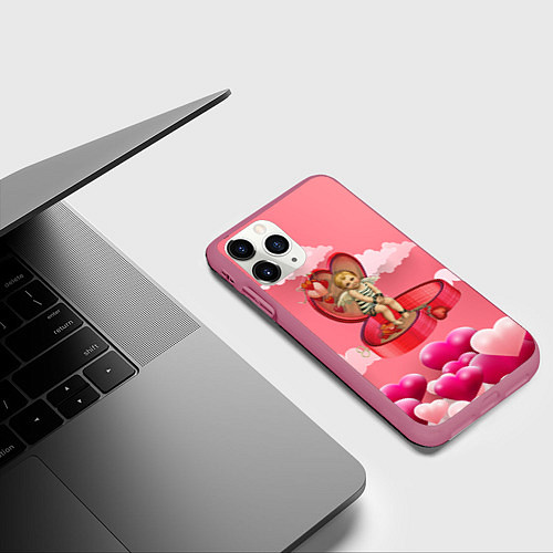 Чехол iPhone 11 Pro матовый Амур прикованный к сердцу / 3D-Малиновый – фото 3