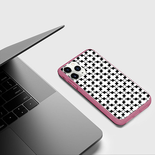 Чехол iPhone 11 Pro матовый Геометрический черно-белый узор / 3D-Малиновый – фото 3