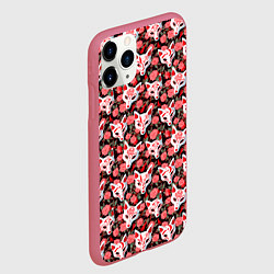 Чехол iPhone 11 Pro матовый Маски лисиц кицунэ и камелия на черном, цвет: 3D-малиновый — фото 2