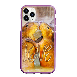 Чехол iPhone 11 Pro матовый Влюблённые капибары, цвет: 3D-фиолетовый