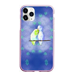 Чехол iPhone 11 Pro матовый Влюбленные попугаи в день Святого Валентина, цвет: 3D-розовый