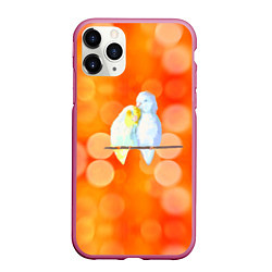 Чехол iPhone 11 Pro матовый Пара влюбленных попугаев, цвет: 3D-малиновый