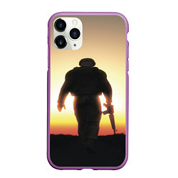Чехол iPhone 11 Pro матовый Солдат на закате, цвет: 3D-фиолетовый