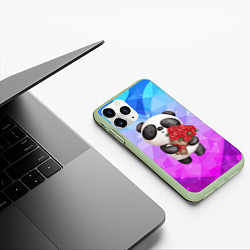 Чехол iPhone 11 Pro матовый Панда с букетом цветов, цвет: 3D-салатовый — фото 2