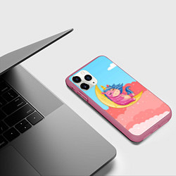 Чехол iPhone 11 Pro матовый Единорог на месяце, цвет: 3D-малиновый — фото 2