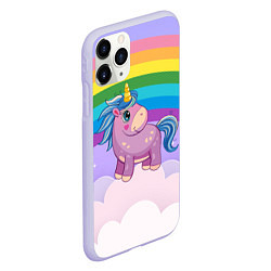 Чехол iPhone 11 Pro матовый Единорог на фоне радуги, цвет: 3D-светло-сиреневый — фото 2