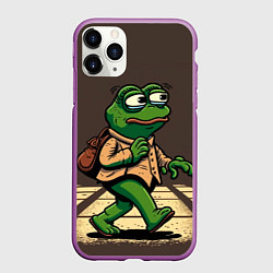 Чехол iPhone 11 Pro матовый Лягушонок Пепе идёт по делам