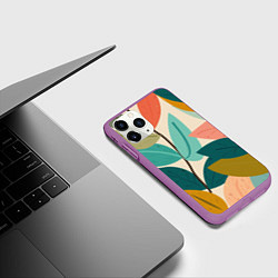 Чехол iPhone 11 Pro матовый Паттерн стебли с разноцветными листьями, цвет: 3D-фиолетовый — фото 2