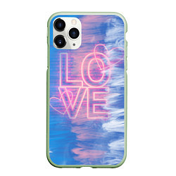 Чехол iPhone 11 Pro матовый Любовь двух сердец, цвет: 3D-салатовый