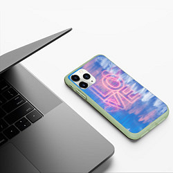 Чехол iPhone 11 Pro матовый Любовь двух сердец, цвет: 3D-салатовый — фото 2