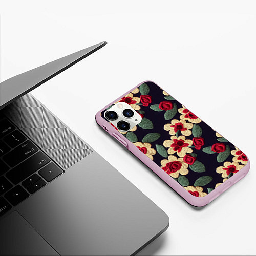 Чехол iPhone 11 Pro матовый Эффект яркой вышивки / 3D-Розовый – фото 3