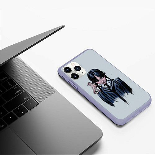 Чехол iPhone 11 Pro матовый Хмурая Уэнсдэй / 3D-Светло-сиреневый – фото 3