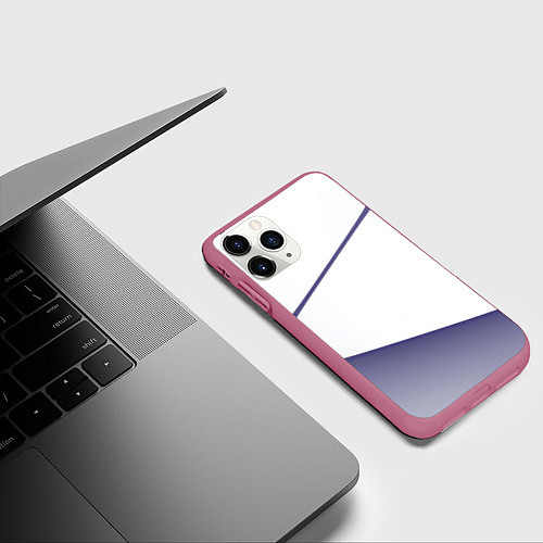 Чехол iPhone 11 Pro матовый Абстрактный белый и фиолетовый паттерн / 3D-Малиновый – фото 3
