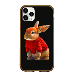 Чехол iPhone 11 Pro матовый Кролик в свитере, цвет: 3D-коричневый