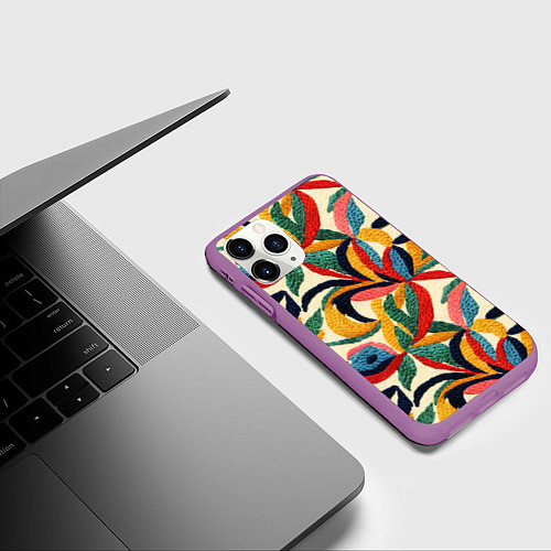 Чехол iPhone 11 Pro матовый Эффект вышивки / 3D-Фиолетовый – фото 3