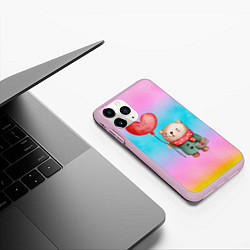 Чехол iPhone 11 Pro матовый Мишка с красным сердечком, цвет: 3D-розовый — фото 2