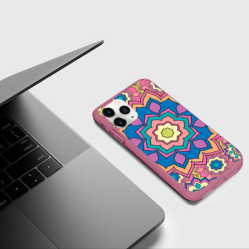 Чехол iPhone 11 Pro матовый Цветочный разноцветный паттерн / 3D-Малиновый – фото 3