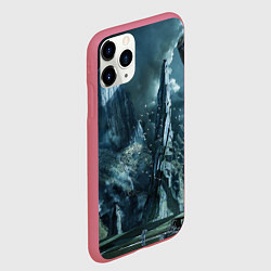 Чехол iPhone 11 Pro матовый Сай-фай тёмные горы и корабль, цвет: 3D-малиновый — фото 2