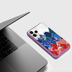 Чехол iPhone 11 Pro матовый Флаг России в стиле пэчворк, цвет: 3D-фиолетовый — фото 2