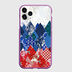 Чехол iPhone 11 Pro матовый Флаг России в стиле пэчворк, цвет: 3D-фиолетовый
