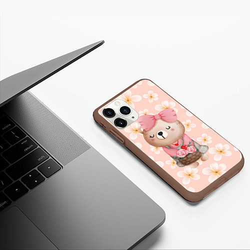 Чехол iPhone 11 Pro матовый Мишка с корзинкой / 3D-Коричневый – фото 3