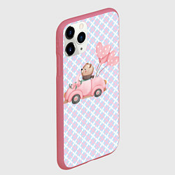 Чехол iPhone 11 Pro матовый Мишка едет в авто, цвет: 3D-малиновый — фото 2