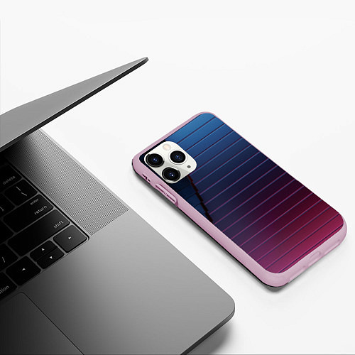 Чехол iPhone 11 Pro матовый Абсрактная лестничная тёмно-синяя текстура / 3D-Розовый – фото 3