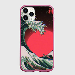 Чехол iPhone 11 Pro матовый Японская волна в красном цвете, цвет: 3D-малиновый