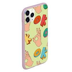 Чехол iPhone 11 Pro матовый Emoji ok, цвет: 3D-розовый — фото 2
