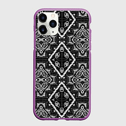 Чехол iPhone 11 Pro матовый Черно-белый этнический восточный орнамент, цвет: 3D-фиолетовый