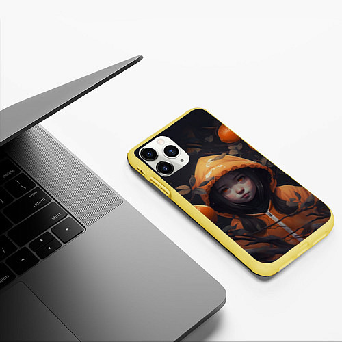 Чехол iPhone 11 Pro матовый Девочка в оранжевой толстовке / 3D-Желтый – фото 3