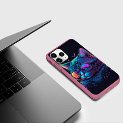 Чехол iPhone 11 Pro матовый Кот неоновый, цвет: 3D-малиновый — фото 2