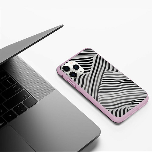 Чехол iPhone 11 Pro матовый Оптическая иллюзия полосы / 3D-Розовый – фото 3
