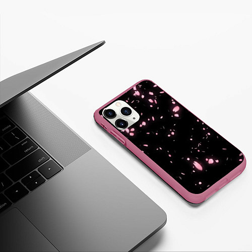 Чехол iPhone 11 Pro матовый Неоновые липестки сакуры / 3D-Малиновый – фото 3