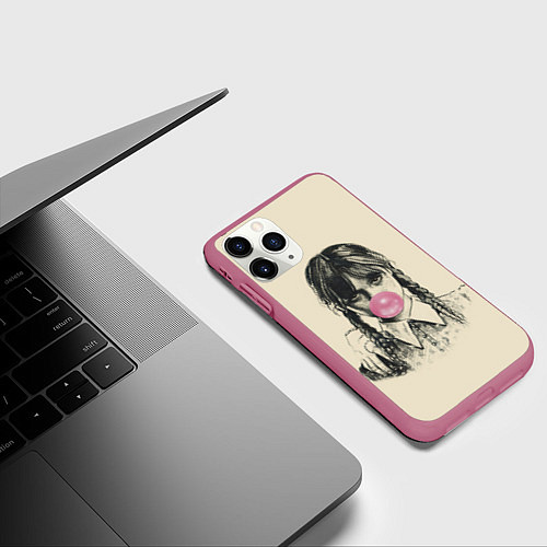 Чехол iPhone 11 Pro матовый Wednesday bubble gum / 3D-Малиновый – фото 3