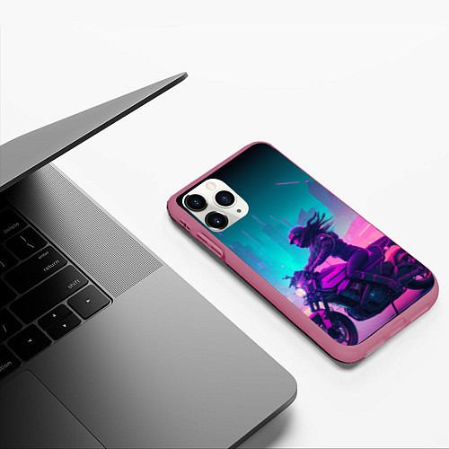 Чехол iPhone 11 Pro матовый Cyberpunk moto / 3D-Малиновый – фото 3