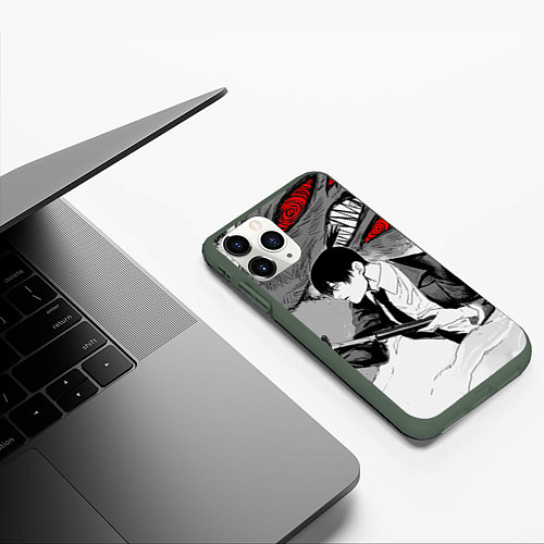 Чехол iPhone 11 Pro матовый Аки и демон лис / 3D-Темно-зеленый – фото 3