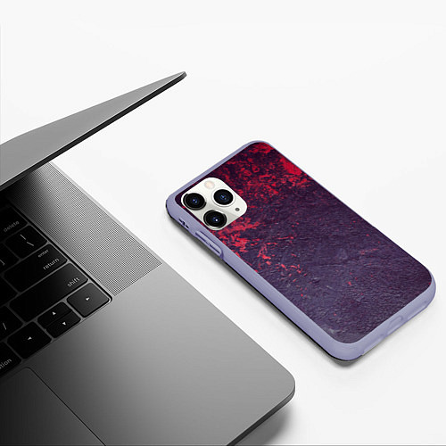 Чехол iPhone 11 Pro матовый Наскальная чёрная текстура с красными брызгами / 3D-Светло-сиреневый – фото 3