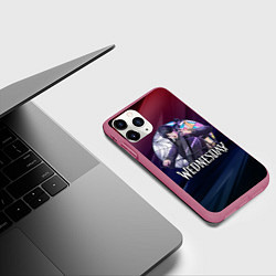 Чехол iPhone 11 Pro матовый Уэнсдэй играет на виолончели рисунок, цвет: 3D-малиновый — фото 2