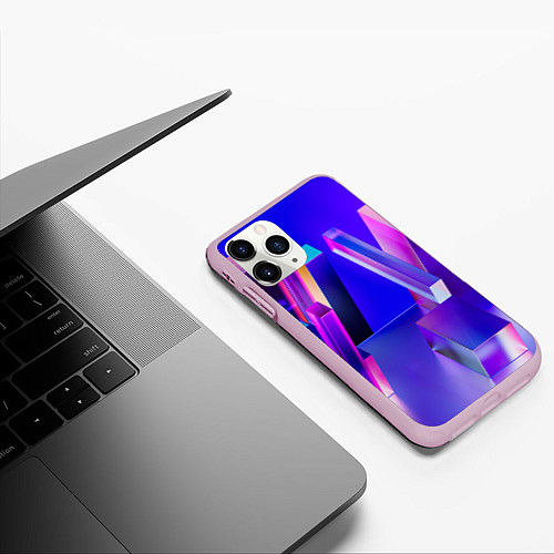 Чехол iPhone 11 Pro матовый Синие и розовые прямоугольники / 3D-Розовый – фото 3