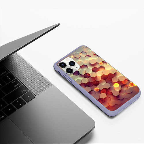 Чехол iPhone 11 Pro матовый Объемный шестиугольник / 3D-Светло-сиреневый – фото 3