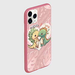 Чехол iPhone 11 Pro матовый Миссис и Мистр Влюбленные динозавры, цвет: 3D-малиновый — фото 2
