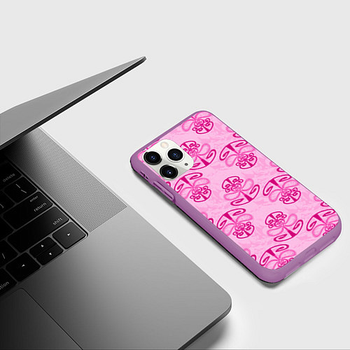 Чехол iPhone 11 Pro матовый Розовый орнамент / 3D-Фиолетовый – фото 3