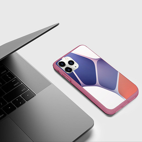 Чехол iPhone 11 Pro матовый Узор из синих, фиолетовых, белых и оранжевых камне / 3D-Малиновый – фото 3