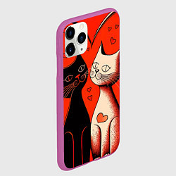 Чехол iPhone 11 Pro матовый Влюблённые кошки на красном фоне, цвет: 3D-фиолетовый — фото 2