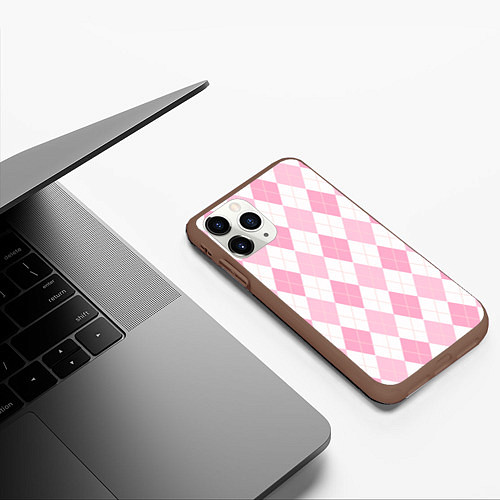 Чехол iPhone 11 Pro матовый Pink argyle / 3D-Коричневый – фото 3