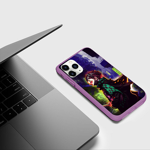 Чехол iPhone 11 Pro матовый Клинок, рассекающий демонов - Киберпанк / 3D-Фиолетовый – фото 3