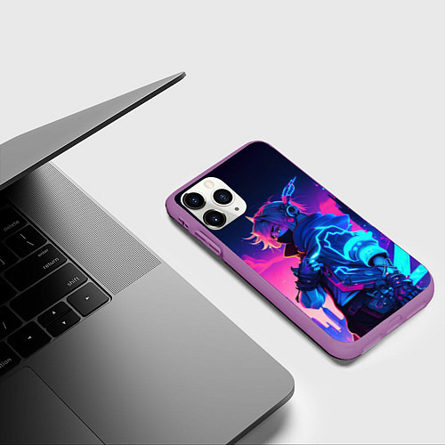 Чехол iPhone 11 Pro матовый Cyber boy Genshin / 3D-Фиолетовый – фото 3