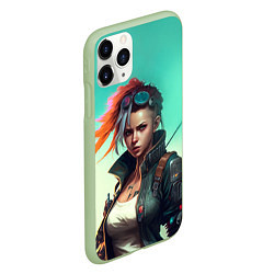 Чехол iPhone 11 Pro матовый Girl art Cyberpunk, цвет: 3D-салатовый — фото 2