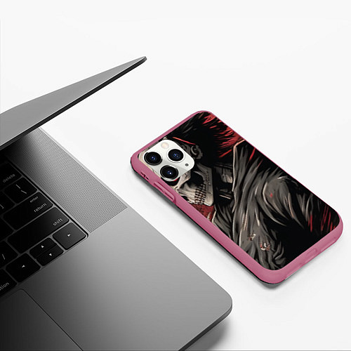 Чехол iPhone 11 Pro матовый Череп самурая / 3D-Малиновый – фото 3